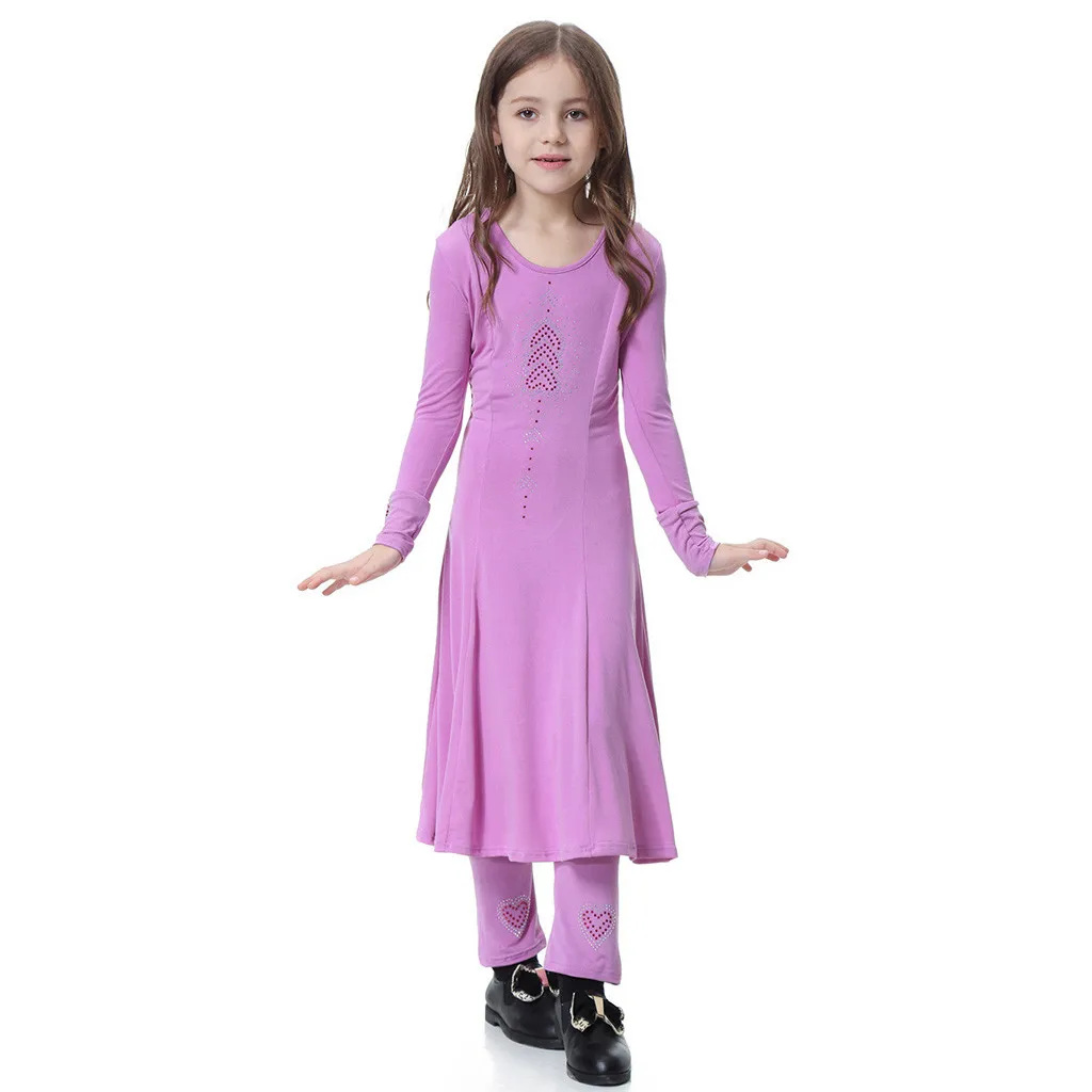 MUQGEW Kids New Fashion Summer Children Baby Girl Dress Muslim Islamic Abaya Long Sleeve Maxi Full Length Clothes Set | Детская одежда