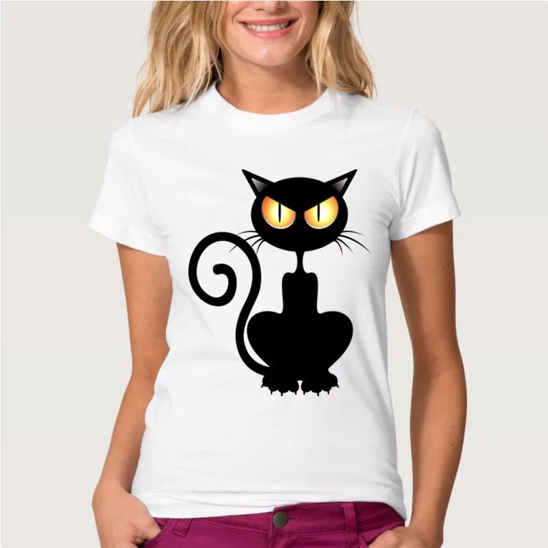 

YEMUSEED Women Black cat T Shirts Short Sleeve Cartoon Tees Tops Harajuku Lady Tops Tumblr WMT503