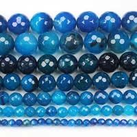 natural faceted blue ag ates 4 14mm round beads 15 wholesale for diy jewellery free shipping