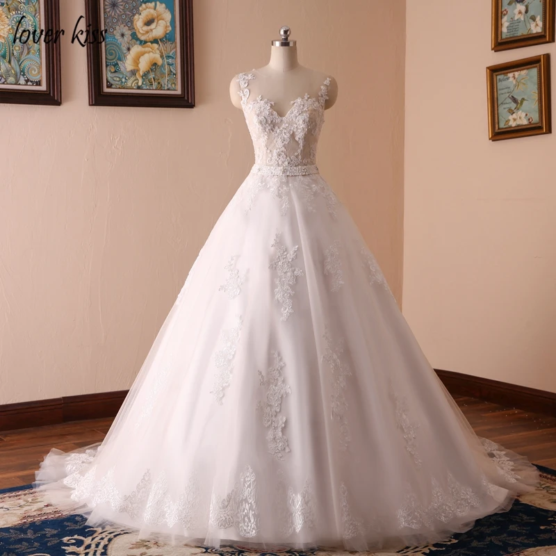 

Lover Kiss Vestido De Noiva 2022 Ball Gown Wedding Dress Lace Pearls Sleeveless O Neck Sashes Real Bridal Gowns Bride Dress