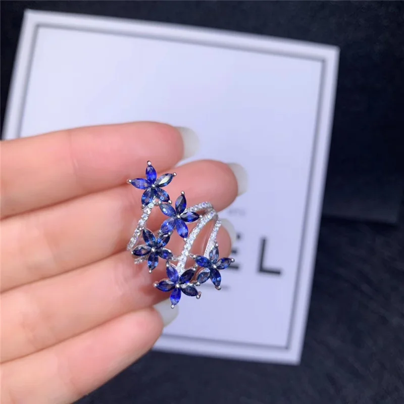 Beautiful Natural Sapphire Rings for Women Party gifts 2x4mm Faceted Genuine gemstones Fine jewelry 925 Sterling Silver #436 | Украшения и
