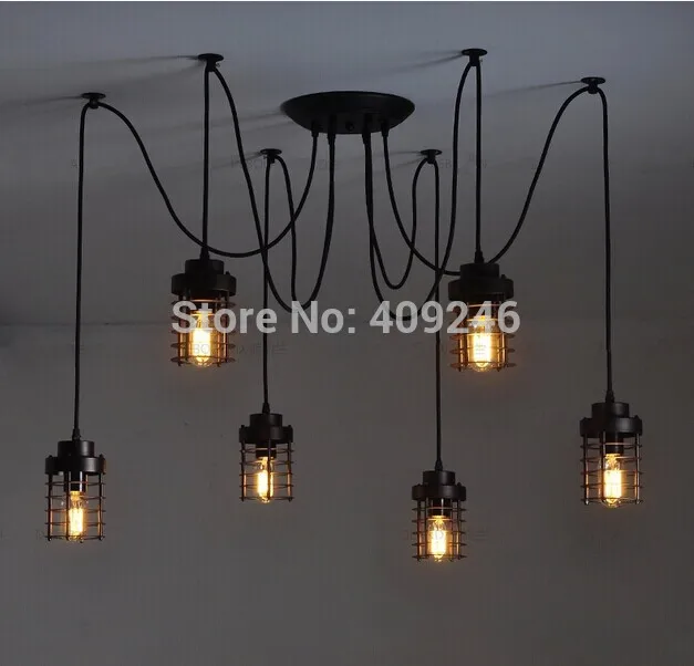Винтажная большая люстра RH в стиле лофт 360 Вт черная/ржавчина с 6 подвесными