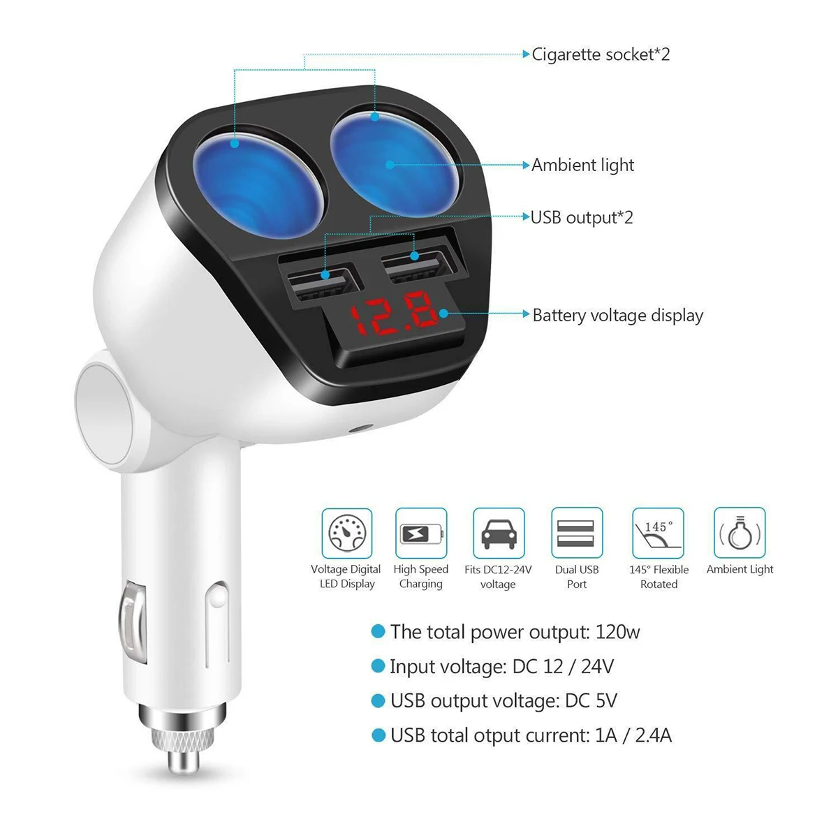 Автомобильное зарядное устройство с двумя USB-портами 12 В/24 В |