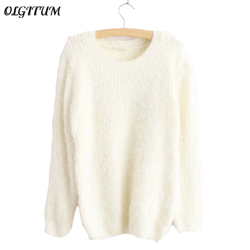 Women Fashion Autumn Winter Warm Mohair O-Neck Pullover Long Sleeve Casual Loose Sweater Knitted Tops | Женская одежда