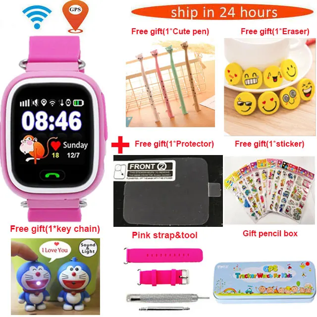 pink package 4 Gps Смарт-часы детские часы Q90 с Wifi сенсорным экраном SOS Вызов расположение DeviceTracker для ребенка безопасный анти-потеря монитор PK Q50 Q100 - Цвет: pink package 4