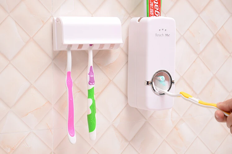 Прочный ванная комната мини пластиковой зубная паста соковыжималка и щетка