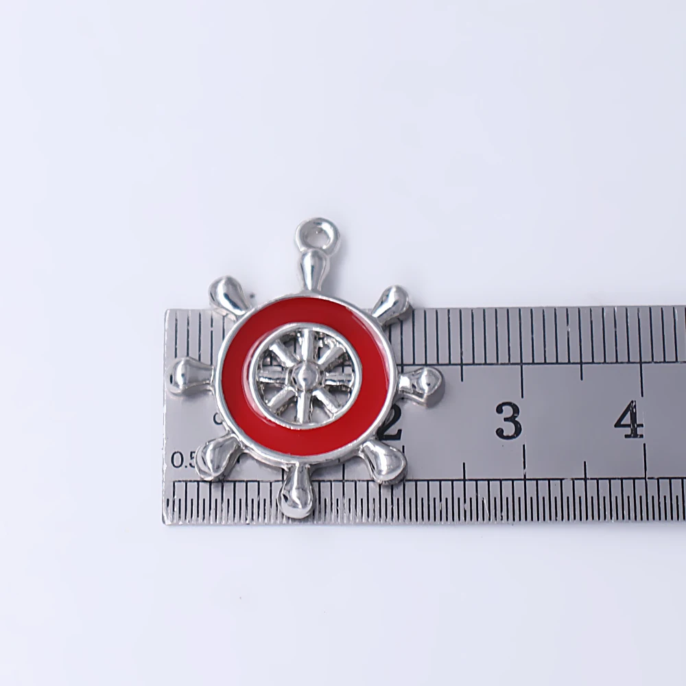 Metal Alloy Sea Voyage Nautical Rudder Charm Red Enamel Anchor Lucky Pendant Jewelry For DIY | Украшения и аксессуары