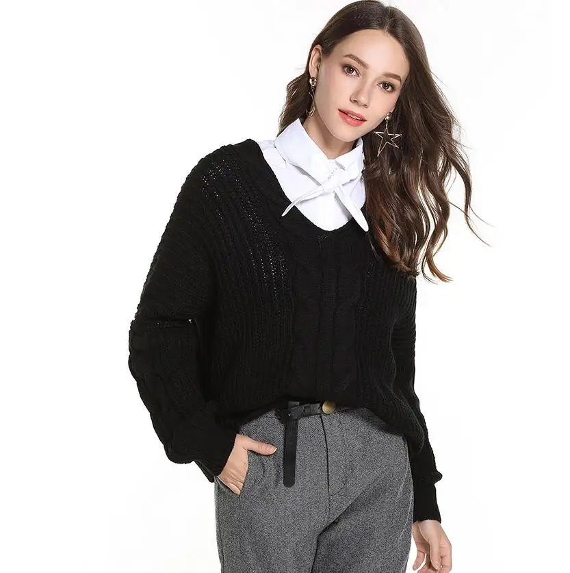 HOUSE OF QUIRKY 2018 Women Bat Sleeve Loose Pullover Winter Sweater Knitted Sweaters Female Soft Warm Wutumn Casual Jumper | Женская
