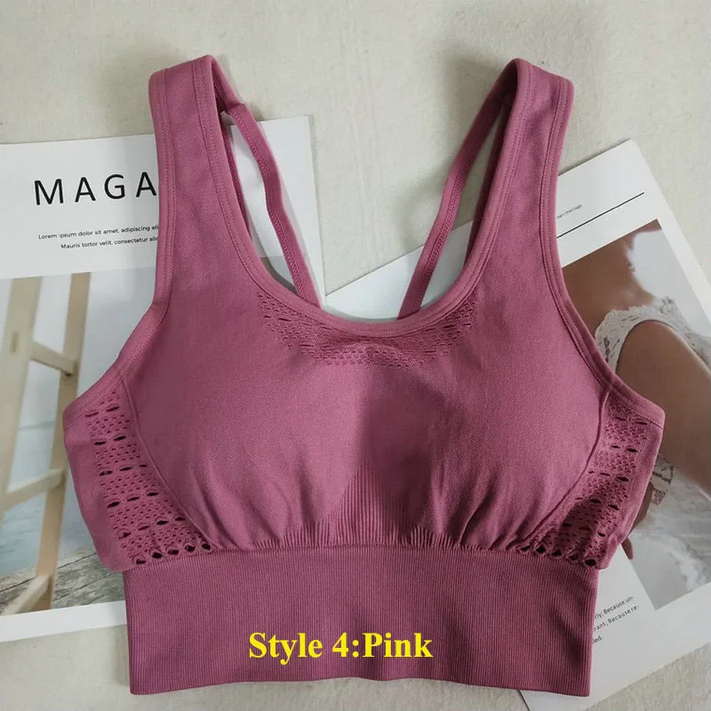 Pink4 Женский бесшовный спортивный бюстгальтер, 21 цвет, для спортзала, с перекрещивающимися ремешками сзади, для фитнеса, женские спортивные бюстгальтеры, для спортзала, для активного отдыха, для йоги, бюстгальтеры для бега, топы - Цвет: Pink4