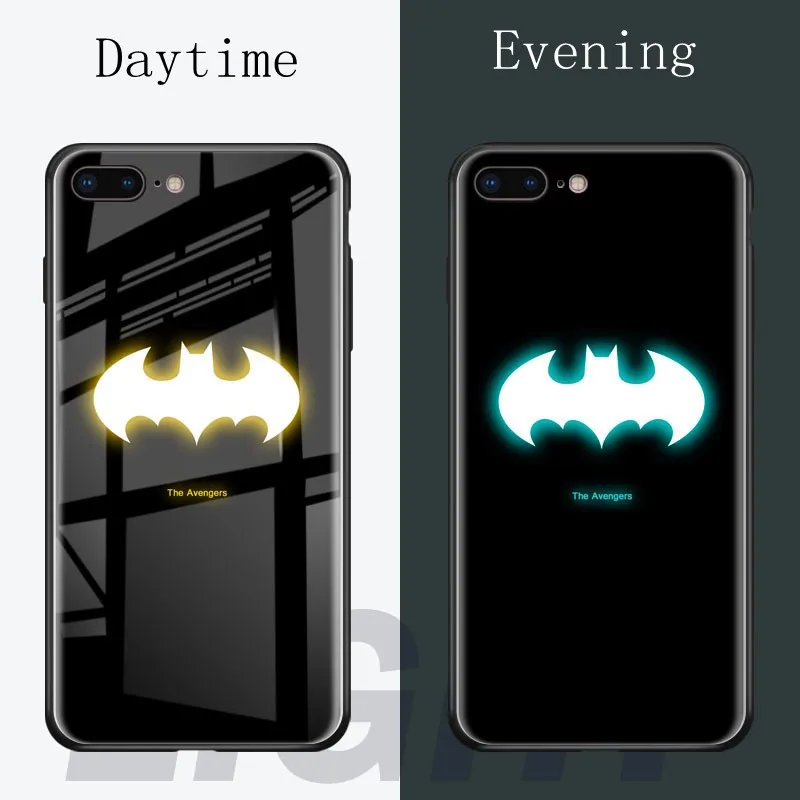 Batman Горячая Бэтмен Супермен Спайдермен чехол в виде светящегося стекла для iphone 7 8 6 6s Plus X Xs XMax XR Мстители Черная пантера Железный человек крышка - Цвет: Batman