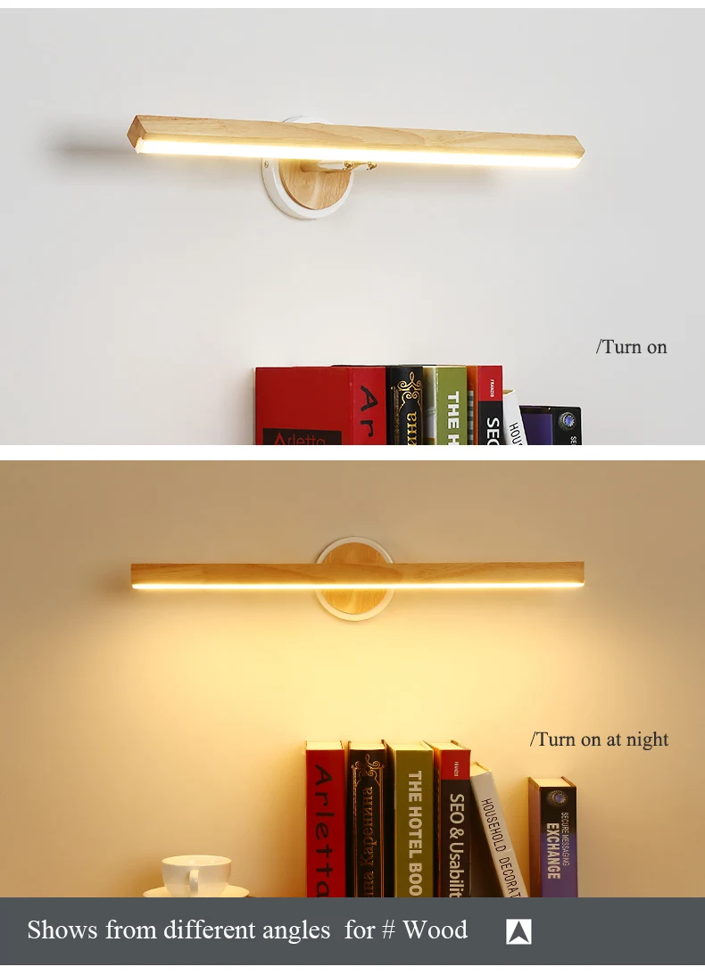 BOTIMI LED Wall Lamp For Bedroom Modern Mirror Lights Wooden Wall Sconce Wood Luminaira Bedside Lights Wall Mount Reading Light