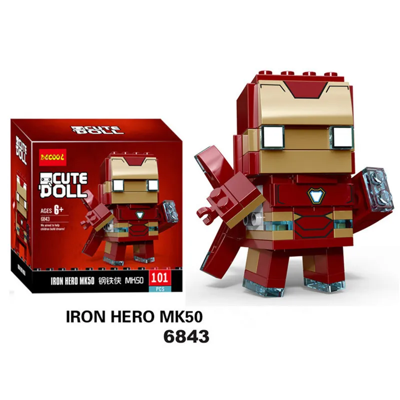 Новый бренд Brickheadz с эмблемами супергероев головы Лиги мира Железный человек