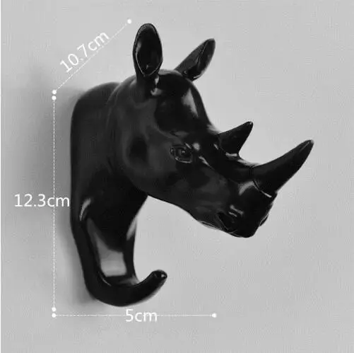 black rhinoceros ROTOCAST материал светильник Защита окружающей среды животное крюк украшение дома настенный хранения носорог моделирование настенный подвесной - Цвет: black rhinoceros