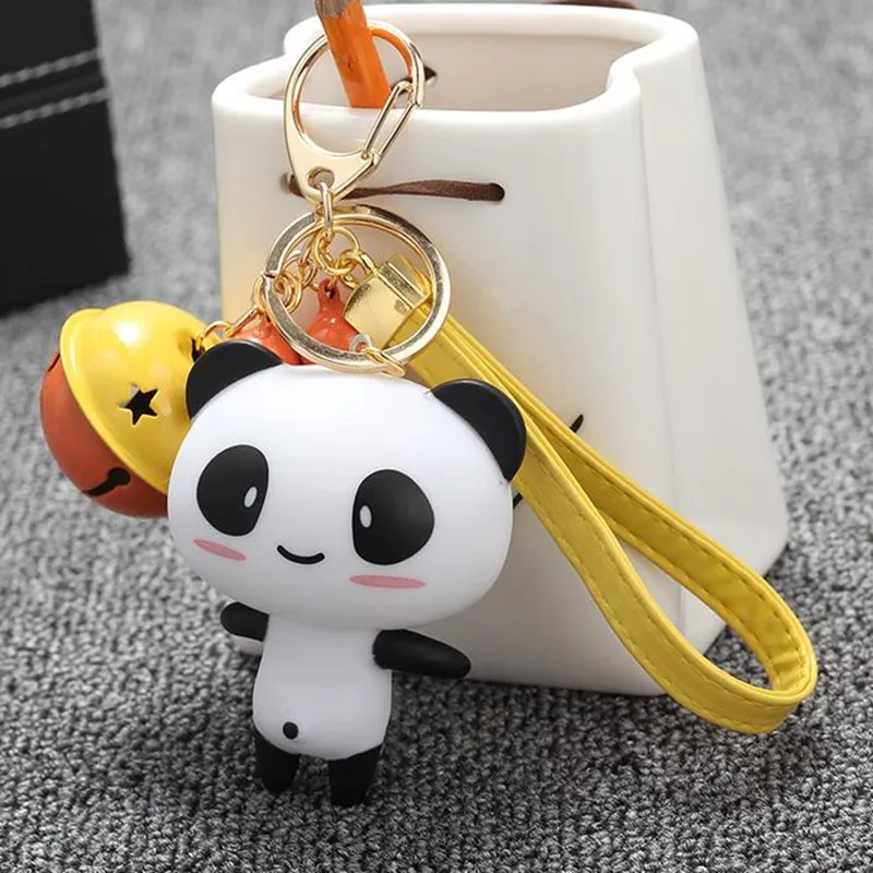 Резиновая Милая мультяшная панда кукла брелок для ключей сплав колокол кожаный