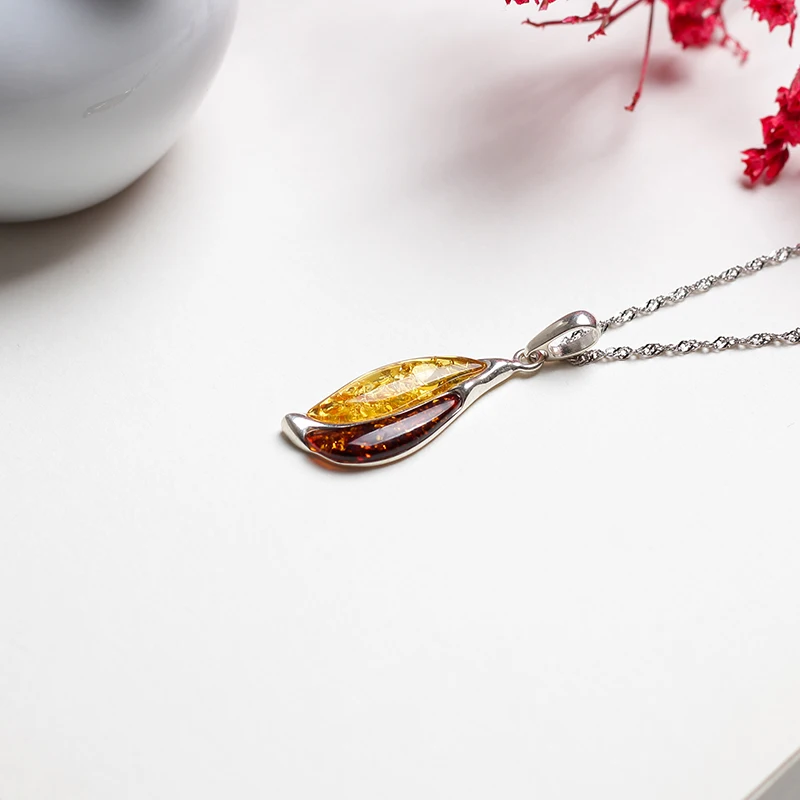 JIUDUO 925 Sterling Silver Amber Pendant Necklace Classic Natural Women's Long Yellow and Red Necklaces | Украшения и