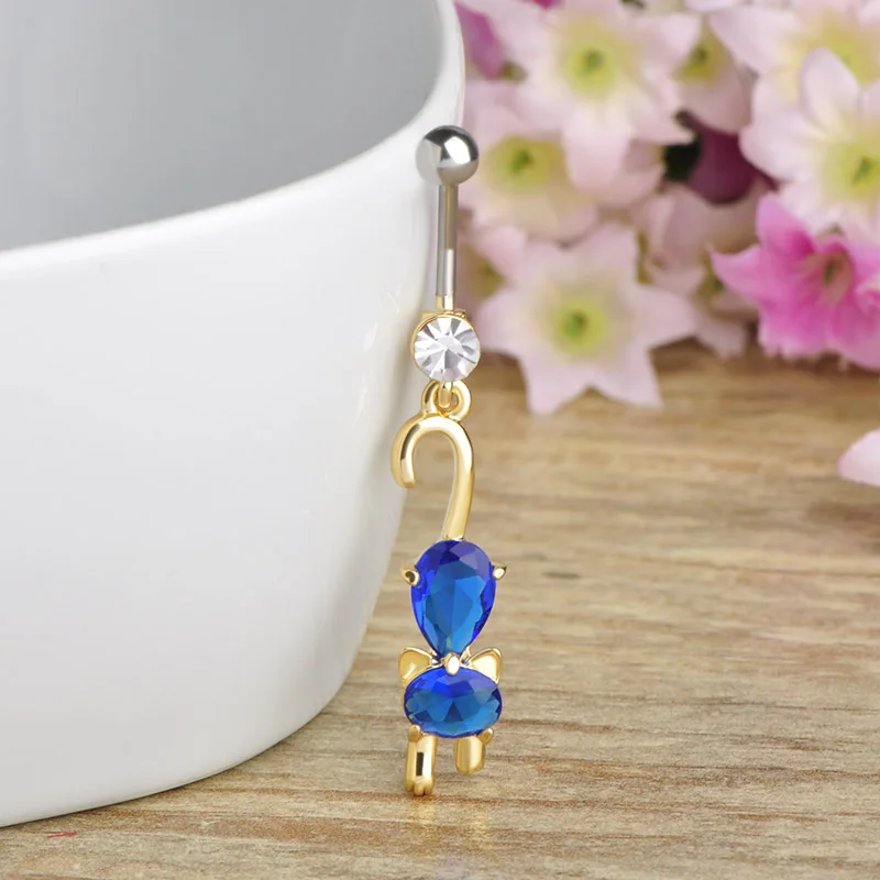 Милые Стразы кошечка для спирального пирсинга длинный пупок висячее кольцо