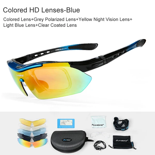 Colored HD-Blue INBIKE, поляризационные спортивные мужские солнцезащитные очки, MTB, для шоссейного велоспорта, очки для горного велосипеда, для езды на велосипеде, защитные очки, очки с 5 линзами - Цвет: Colored HD-Blue