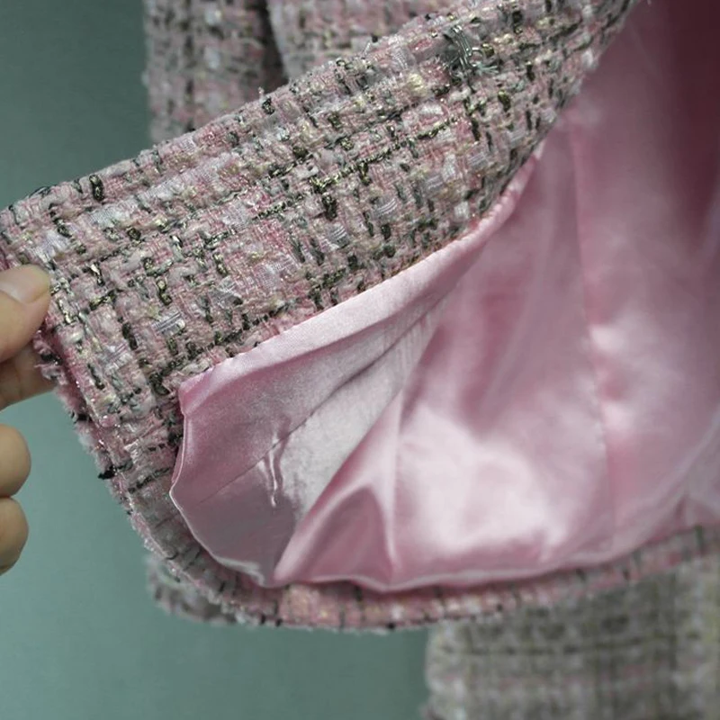 Розовый Бронзовый Золотой твидовый пиджак + шорты/юбка костюм весна/осень/зима