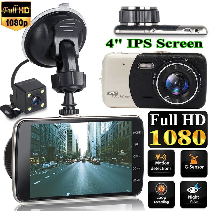 Новая 4 &quotHD автоматическая камера с двумя объективами FHD 1080P видеорегистратор DVR