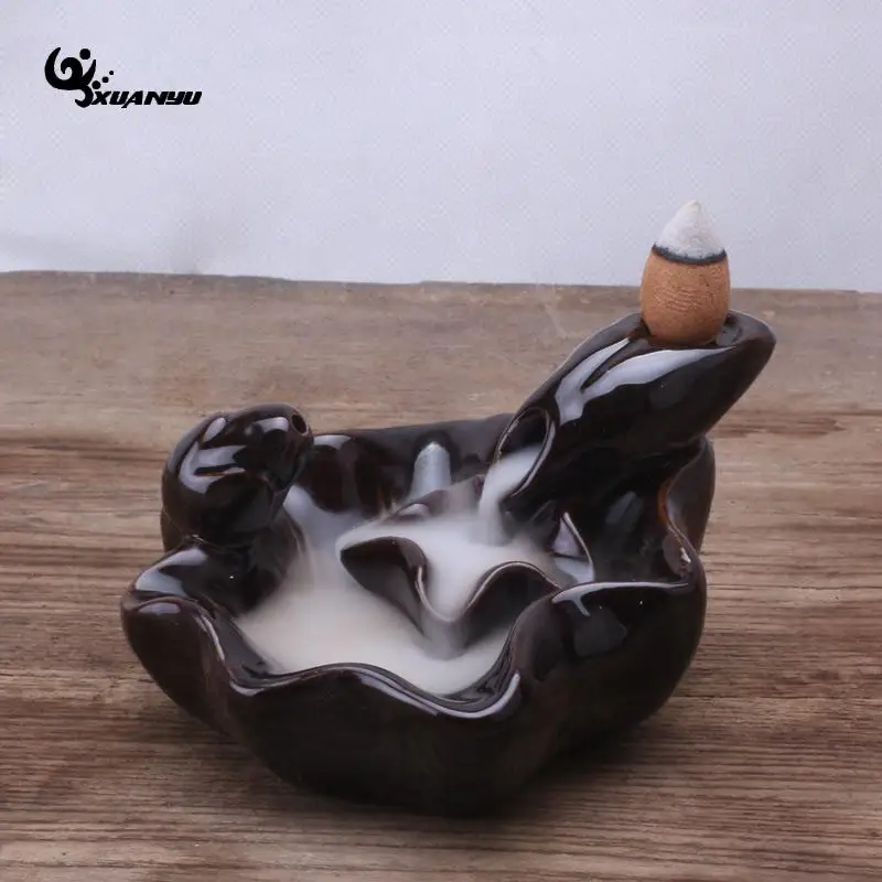 

New Ceramic Lotus Tower Incense Aroma Burner Smoke Backflow Censer Home Decoration