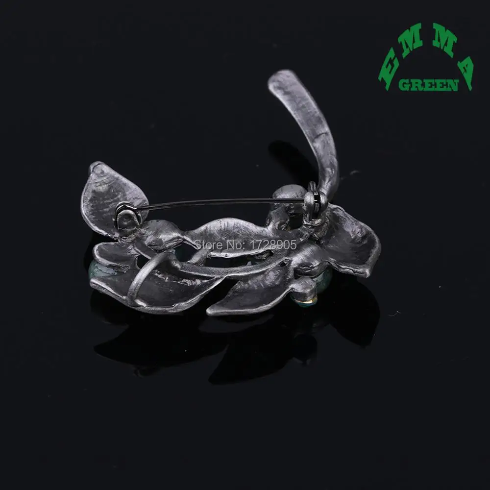 Женская Брошь в виде листьев и цветов с зелёным голубым агатом 45 х50 мм|Броши| |