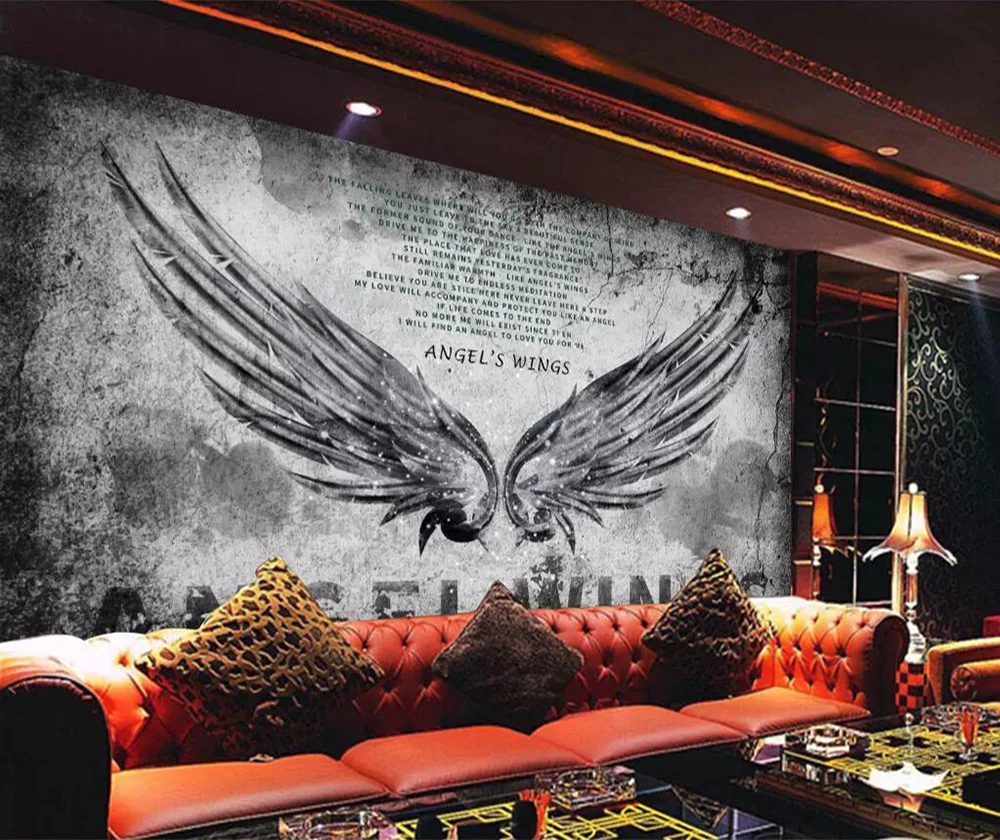 Decorative wallpaper Angel's Wings Cement Wall Style Background Painting | Fabric &amp Textile Wallcoverings