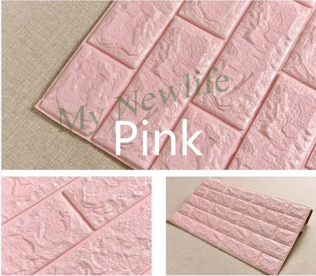 Pink DIY 3D наклейки на кирпичную стену, самоклеющиеся, для гостиной, пенопластовые, безопасные, Настенные обои, ТВ фон, детская комната, 70*77 см, 8 шт - Цвет: Pink