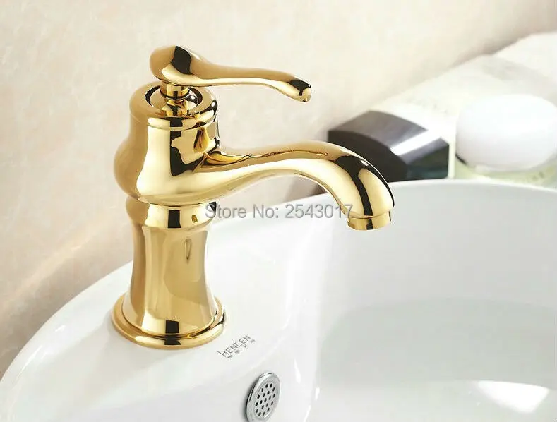 Роскошный Золотой смеситель для раковины смесители горячей и холодной воды