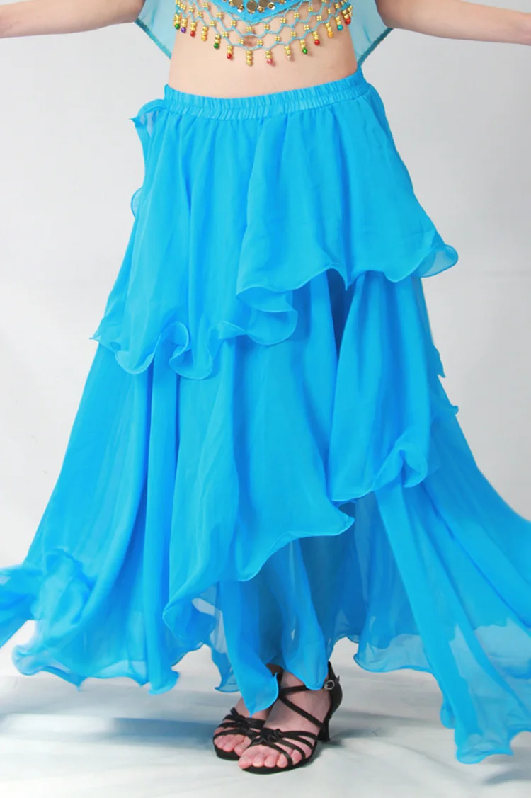 3 слоя индийские костюмы для женщин Танец живота одежда плиссированная юбка с