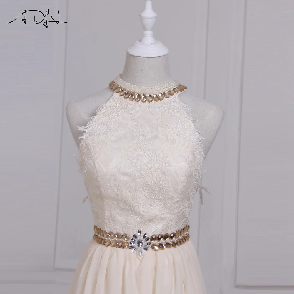 ADLN сексуальный летний бежевый свадебный наряд Холтер без рукавов шифоновое