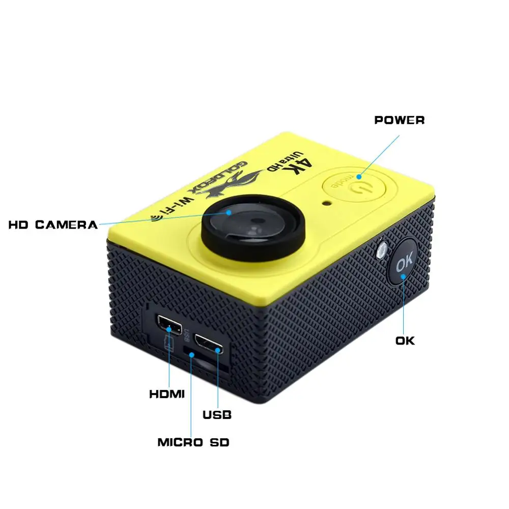 Экшн-камера Goldfox H9 Ultra HD 4 K/25fps WiFi 2," 170D Водонепроницаемая камера для подводной съемки на шлеме s Sport Cam