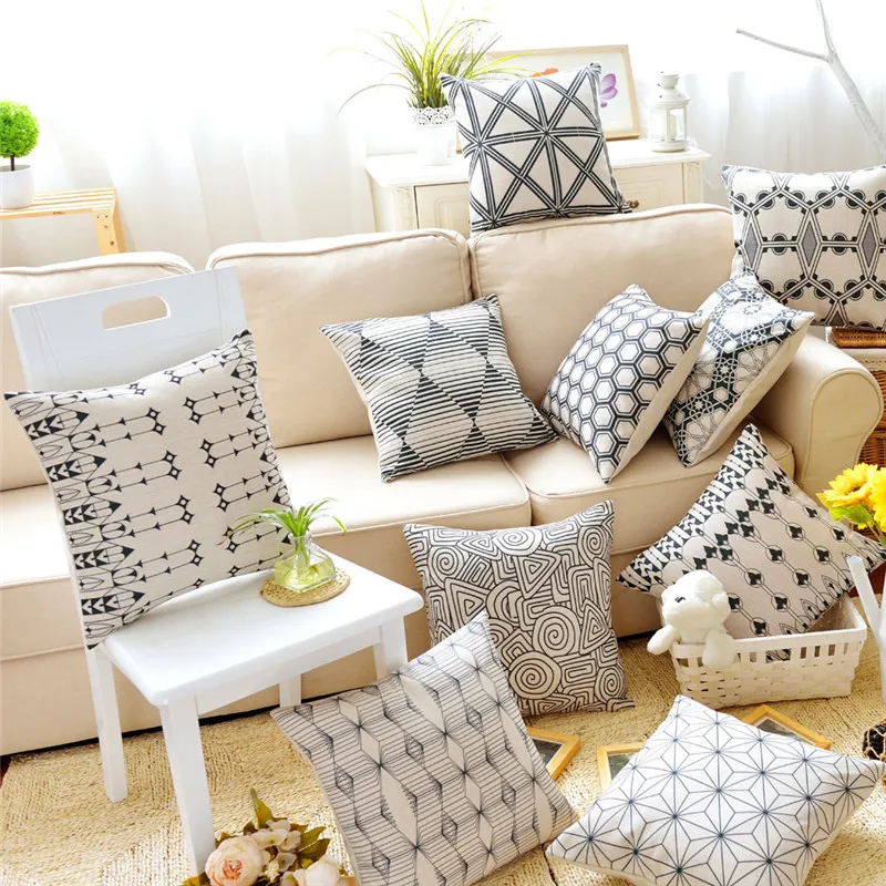 Геометрическая Подушка зеленая подушка Скандинавская льняная наволочка плед