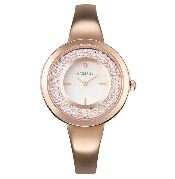 Cagarny Luxury Brand Women's Watches Crystal Rose Gold Steel Bracelet Bangle Fashion Ladies Wristwatches Quartz Watch For Women - Цвет: rose gold white