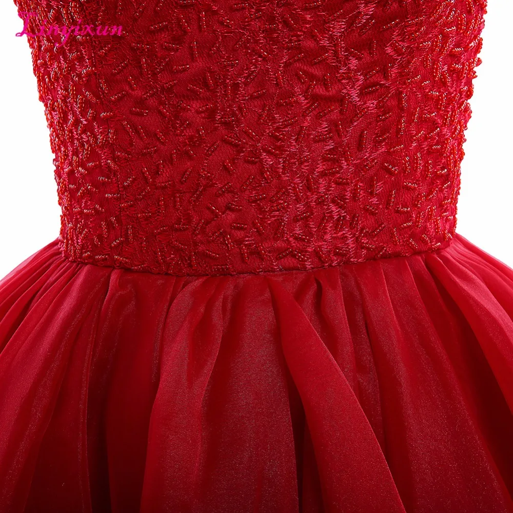 Linyixun реальное фото бальное платье с глубоким круглым вырезом Выпускные платья 2020