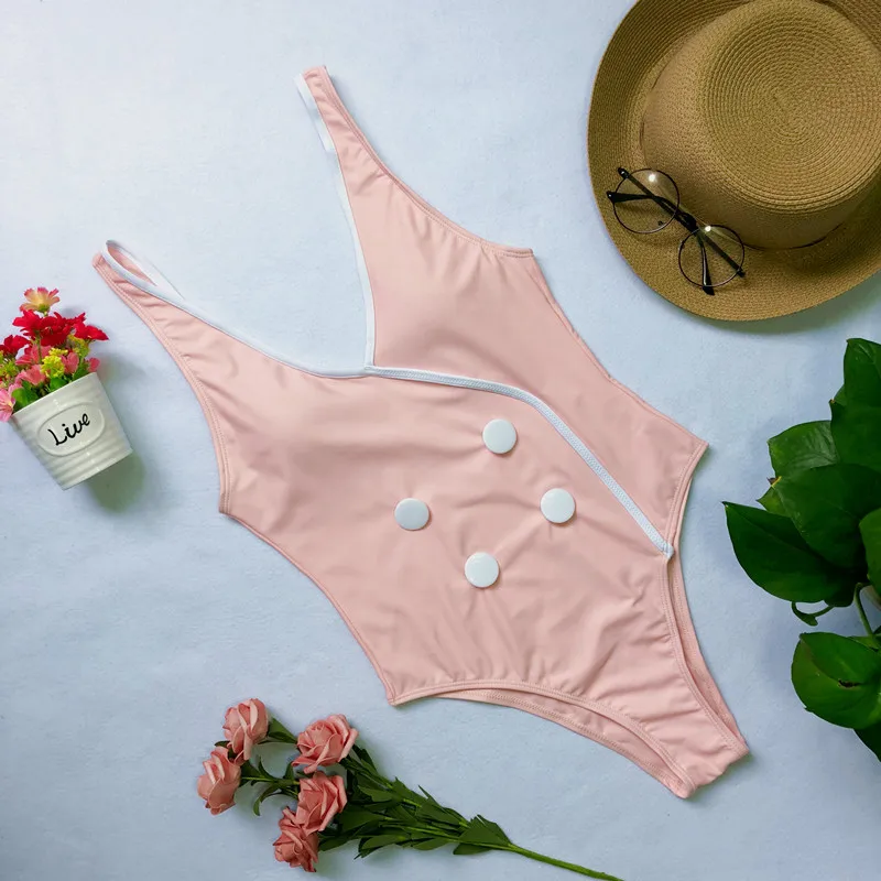 Женский купальник на пуговицах Midou Черный Цельный с открытой спиной лето