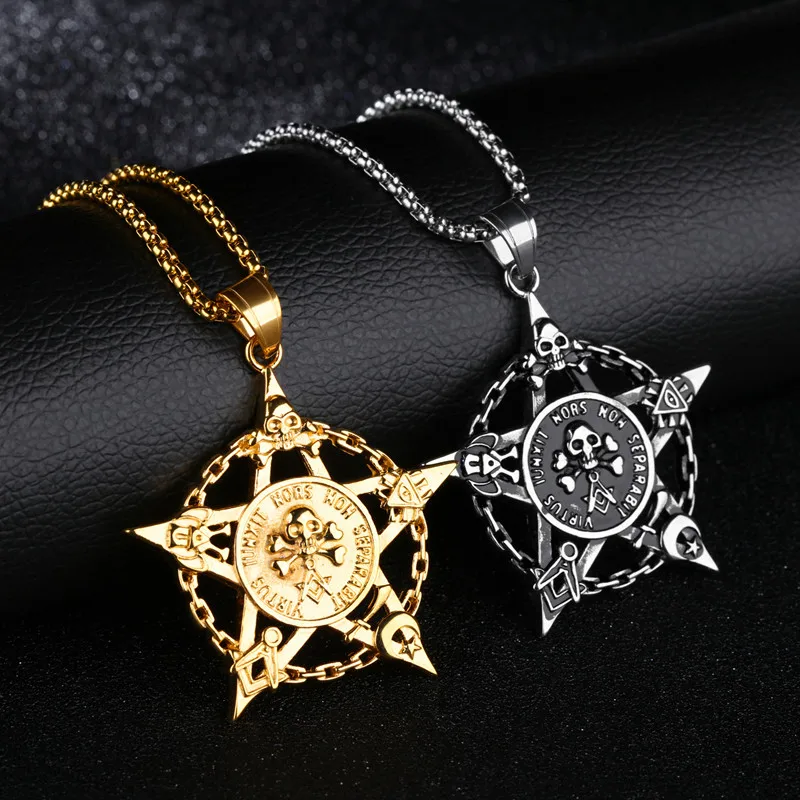 2017new personality high quality titanium steel creative five-pointed star skull necklace jewelry pendant | Украшения и