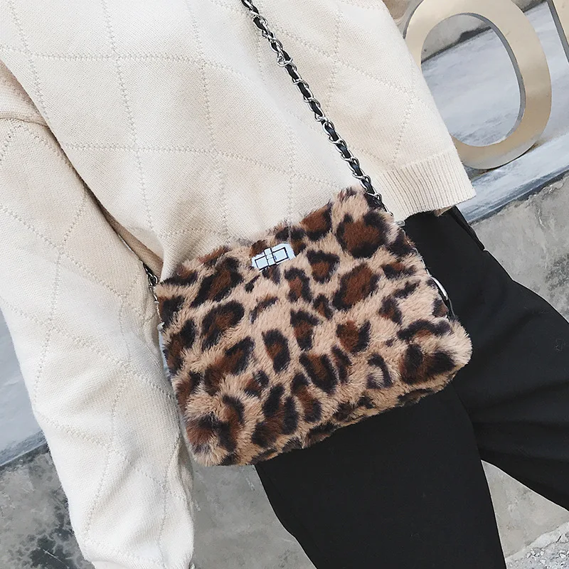 Высокое качество плюшевые leopard пакет женщины сумку для плеча Новый роскошный