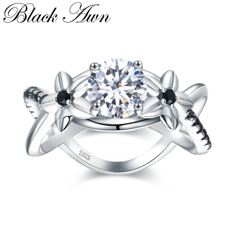 

[BLACK AWN] Silver Color Jewelry Finger Ring Hollow Flower Wedding Rings for Women Female Bague Fashion Jewelry G095