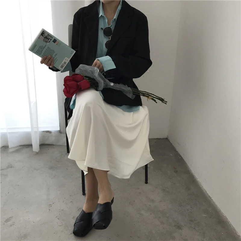 Женская длинная юбка с завышенной талией повседневная однотонная белая