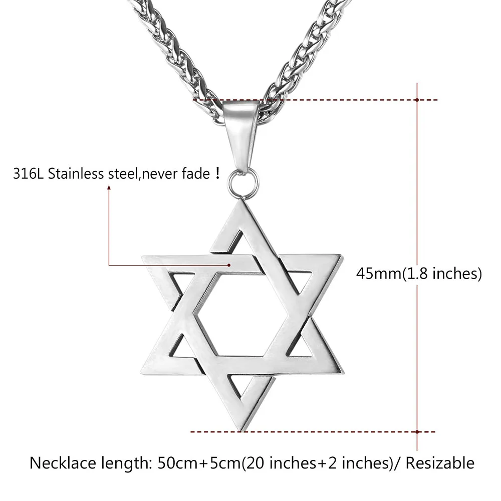 Дэвид звезда оберег ожерелье с цепочкой из нержавеющей стали гексаграмма