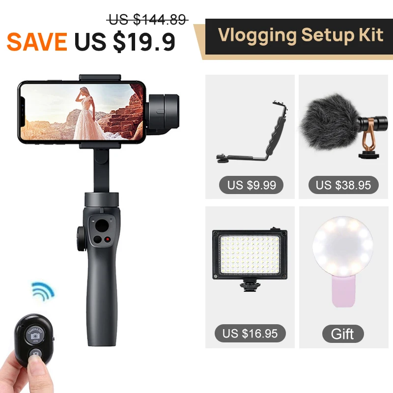 Discount Kit Funsnap захвата 2 3-осевой Карманный шарнирный стабилизатор для смартфона Камера стабилизатор для iphone gopro hero 7 6 4 dji Osmo экшн Камера s yi 4 k - Цвет: Discount Kit