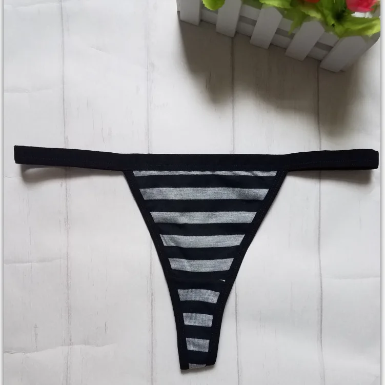 black 1 шт., модное сексуальное женское нижнее белье, в полоску, хлопок, стринги, Т-образная спина, женское нижнее белье, простое, комфортное, нижнее белье, трусики - Цвет: black