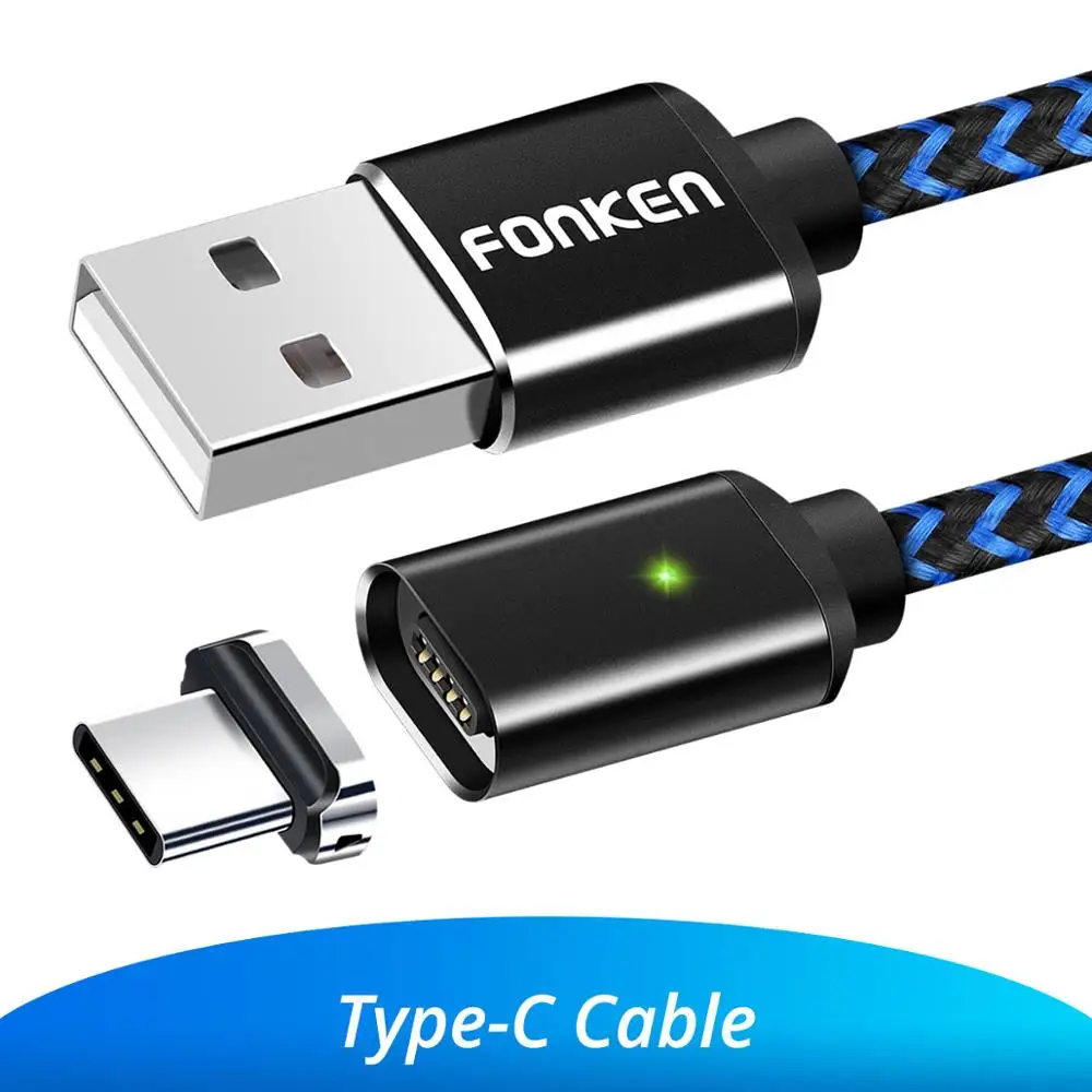 Black Type C Cable FONKEN Магнитный usb-кабель type-C 1 м 2 м 3 А магнитный кабель для телефона быстрое зарядное устройство USB type C зарядный шнур Мобильный провод для быстрого заряда - Цвет: Black Type C Cable