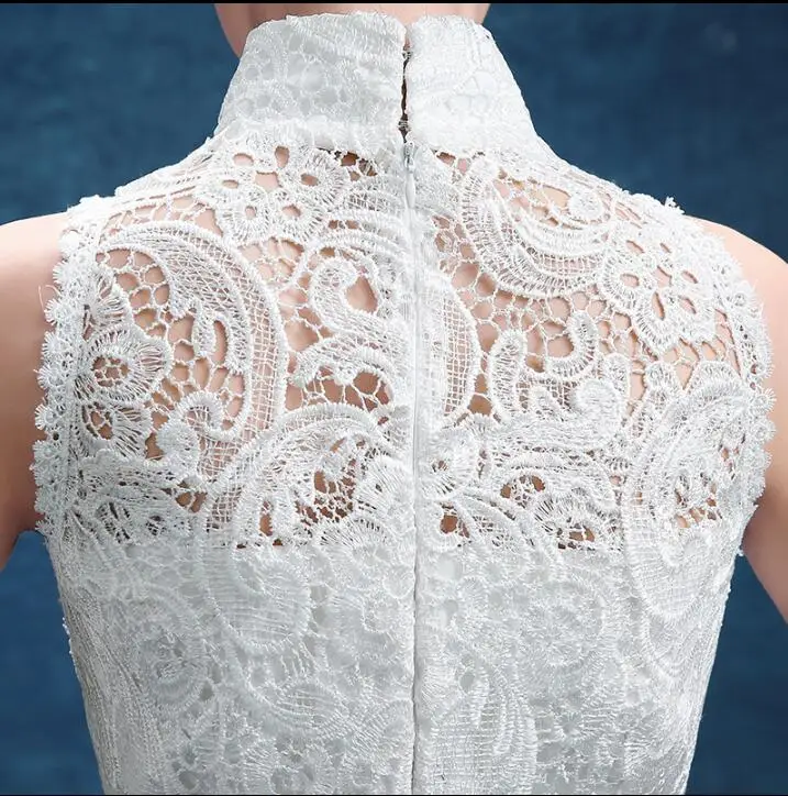 Женское платье Ципао белое кружевное длинное с рыбьим хвостом|chinese oriental dresses|cheongsam