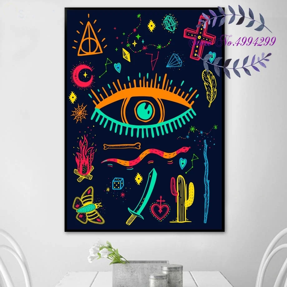 Boho Fantasy Abstract Eye Butterfly Cat Owl Fox Poster Canvas Art Print Home Room Decor | Дом и сад