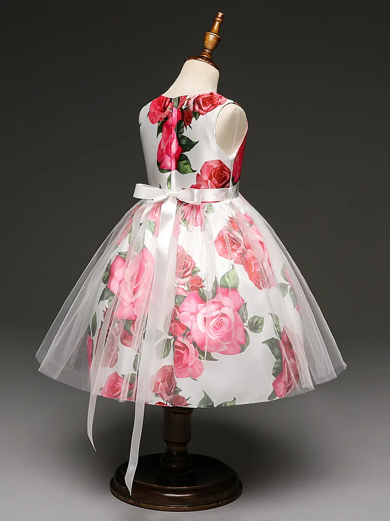 Girl Dress Flower Print Lace Pink Princess Wedding Party Baby clothes Summer Vestidos de fiestas infantil menina | Детская одежда и