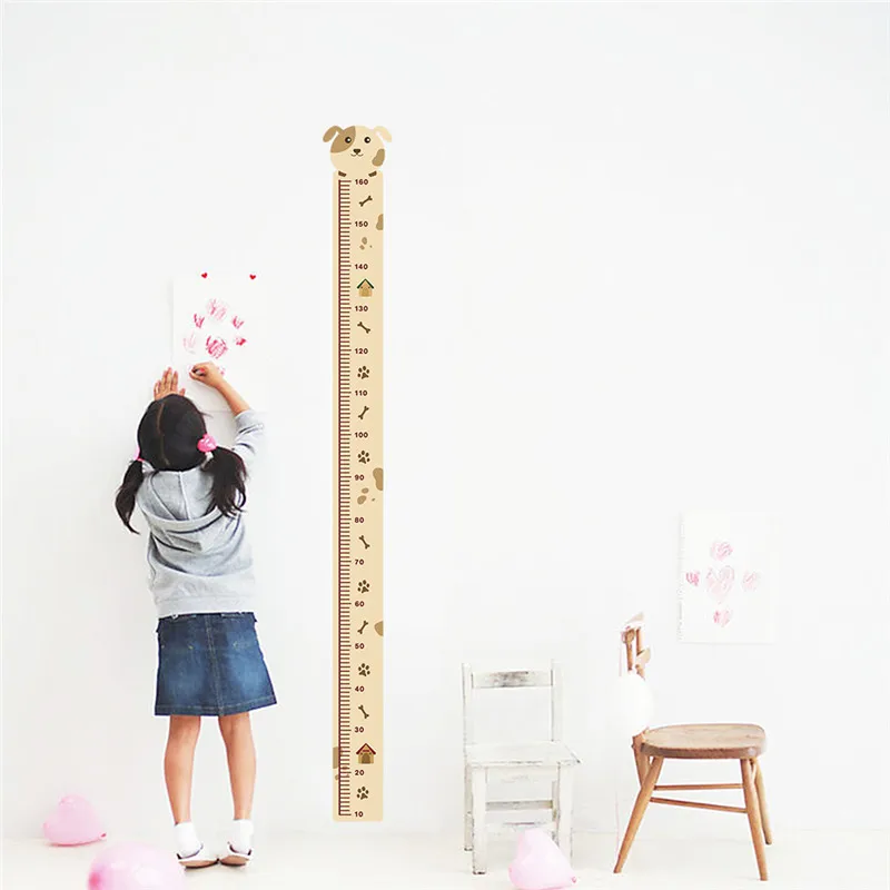 

Cute animals dog height measure wall stickers for kids rooms children's home decor growth chart poster mural wall decal