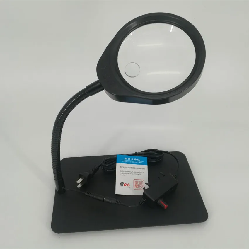 New Lighted Magnifier Desk Table Top Desk LED Lamp Reading 125mm 10X 25mm 20X Large Lens Magnifying Glass with LED Lamp