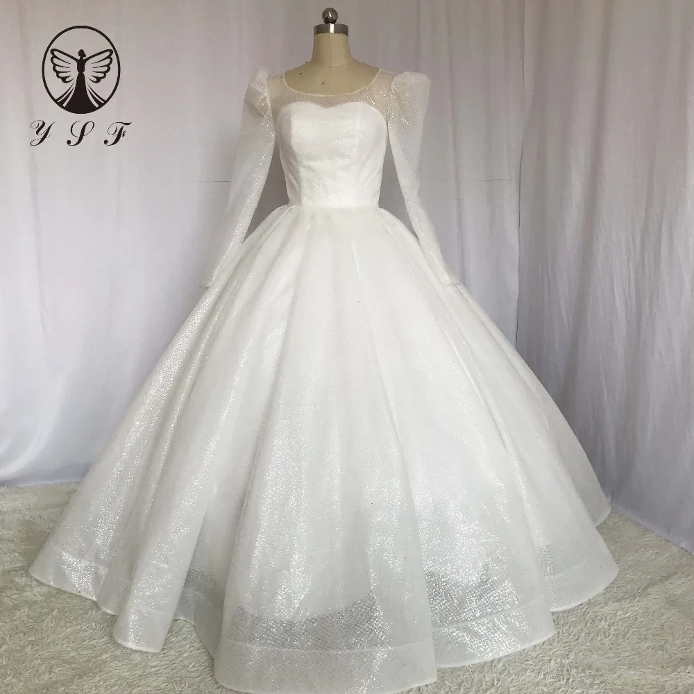 

Простое, но элегантное Пышное Бальное Платье с круглым вырезом и длинным рукавом, платье принцессы длиной до пола, свадебное платье 2018