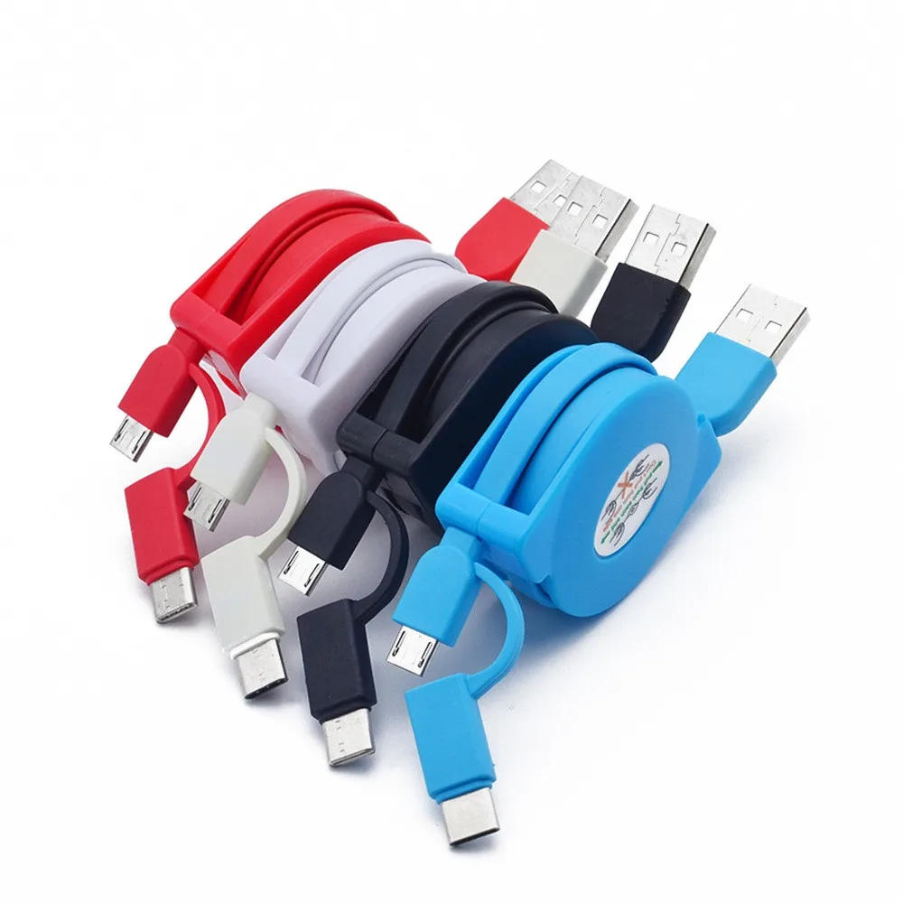2 в 1 Micro USB и Type C выдвижной кабель для зарядного устройства м/3 фута универсальный
